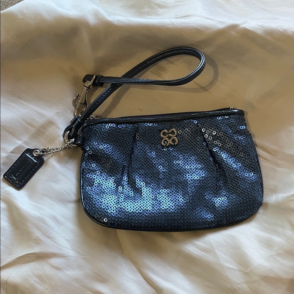 Coach Sequin Wristlet Clutch - Blue and Black
